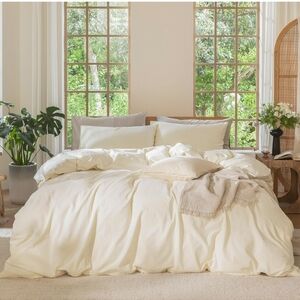 MooMee Bedding Duvet Cover Set 100% Washed Cotton Linen Like Textured Breathable